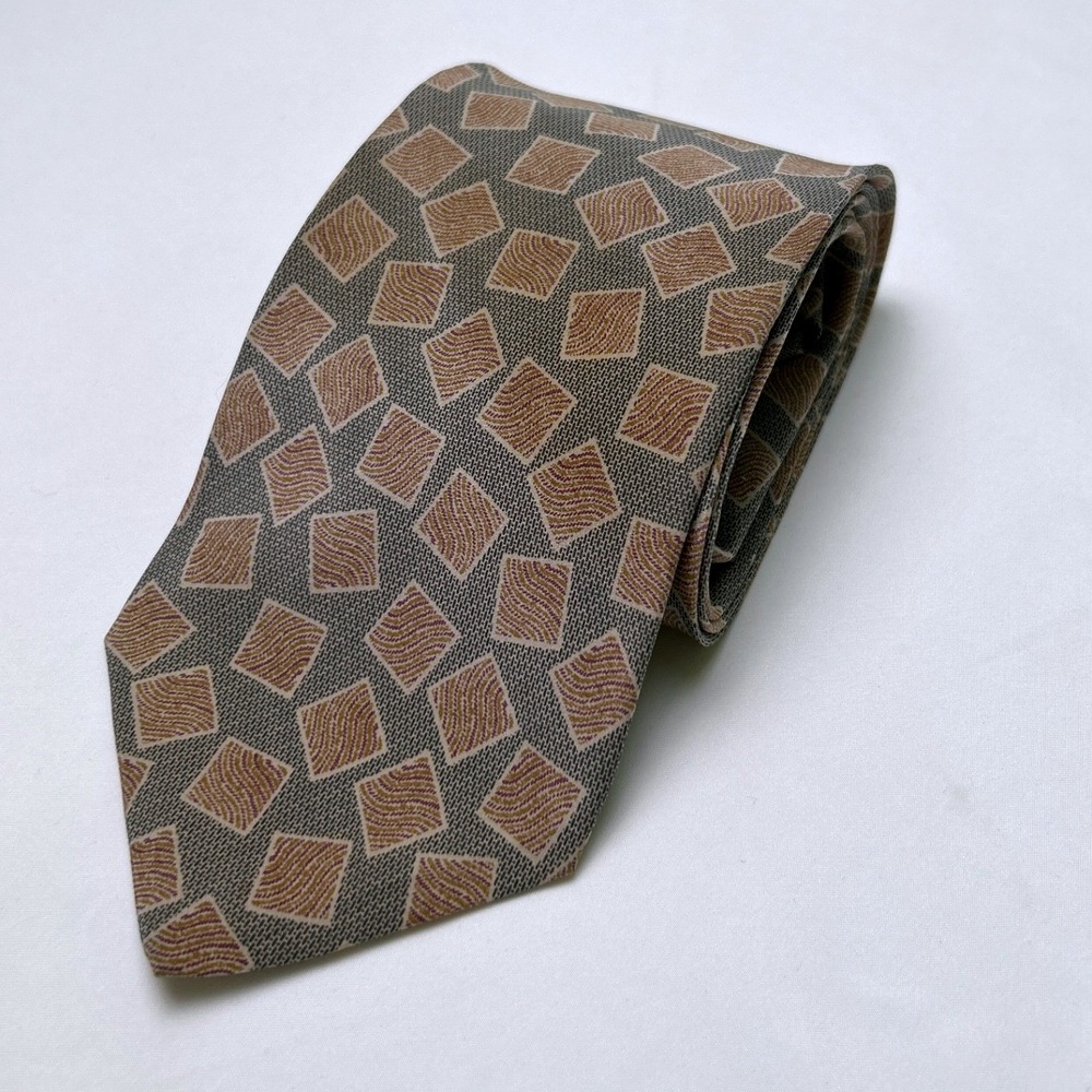 Pavone Mens Geometric Square Silk Made in Italy Necktie OS Olive Tan